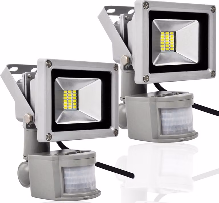 Greenmigo Set da 2 faretti LED da 20 W + sensore di movimento, 1700-1800 lm, bianco freddo, faretto da esterno, lampada IP65, impermeabile