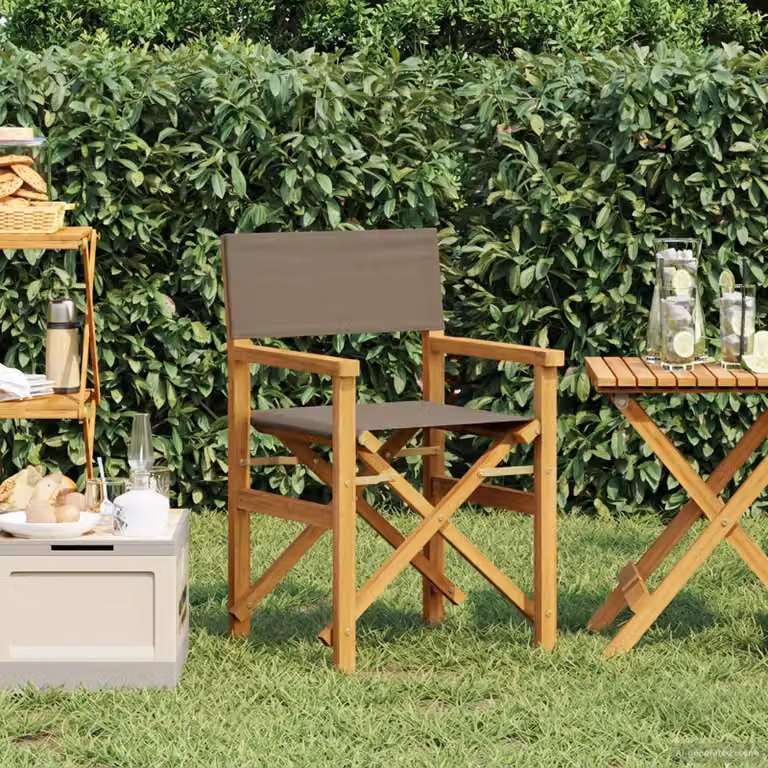 Sedia da regista vidaXL in legno di teak solido, colori Marrone e Beige
