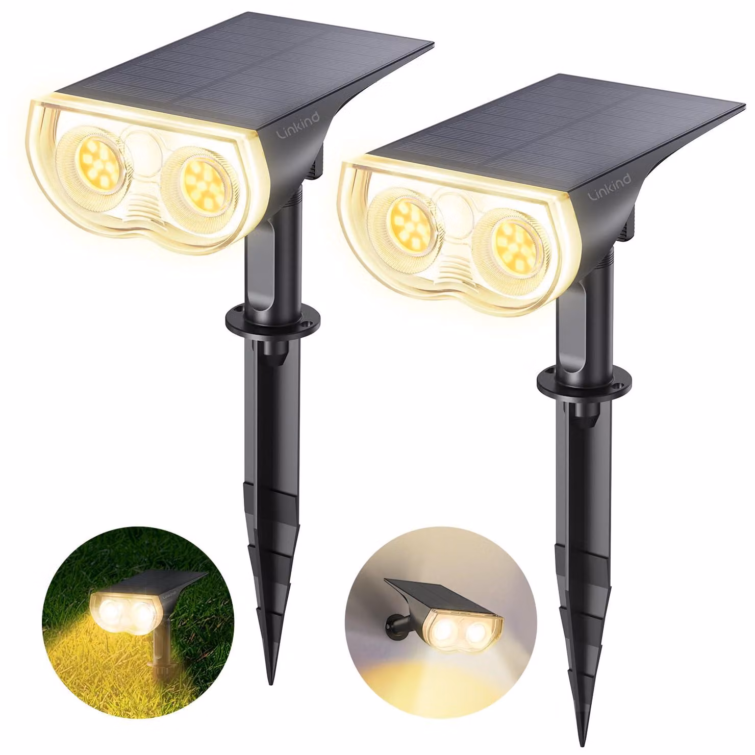 Lampade solari LED Linkind StarRay, con sensore di luminosità che si accendono al crepuscolo e si spengono all'alba, lampada solare da esterno impermeabile IP65, 800 lumen, 3000K (luce bianca calda), ideale per illuminare vialetti, ingressi e garage, conf