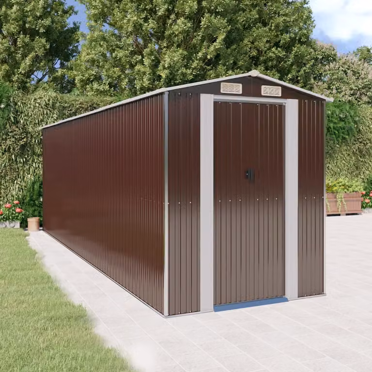 Capanno da Giardino vidaXL in Acciaio Zincato Marrone Scuro L: 606 cm, P: 192 cm, H: 223 cm