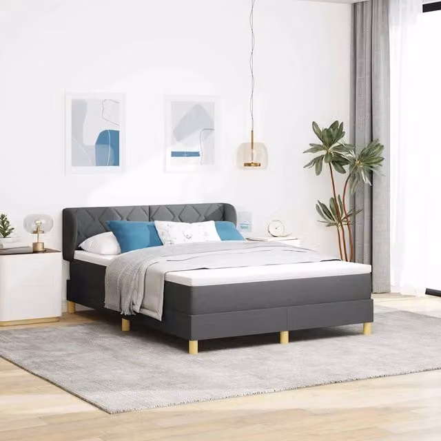 Letto a molle con testiera vidaXL in tessuto grigio L/P: 160 x 200 cm – 1