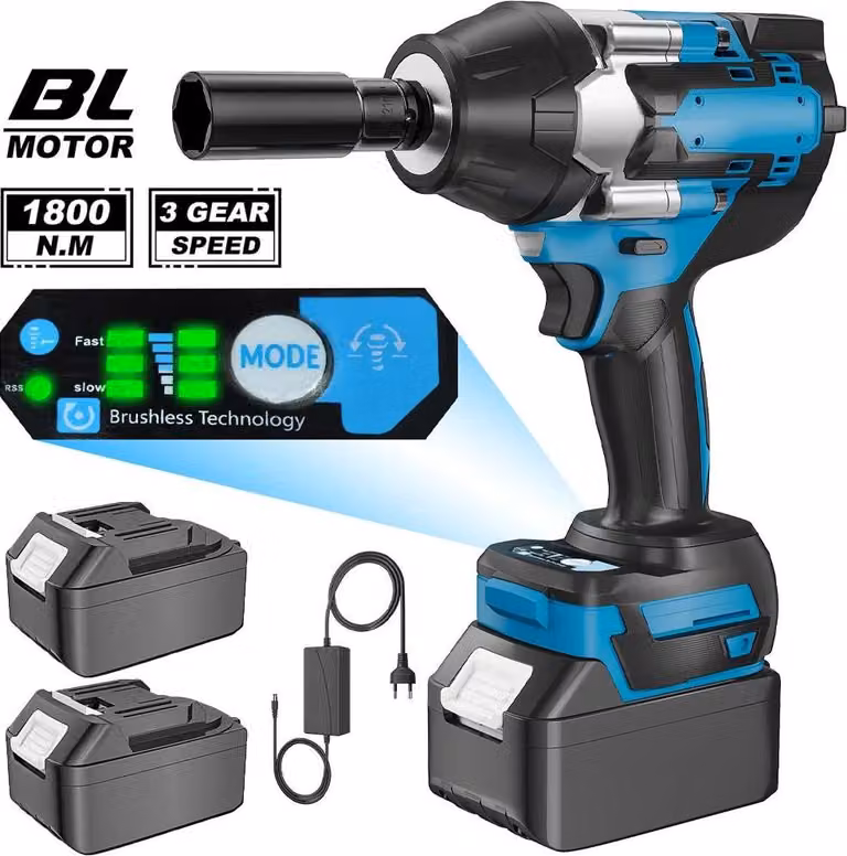 Avvitatore a impulsi, coppia di 1800 Nm, compatibile con batterie da 18V, dotato di 2 batterie