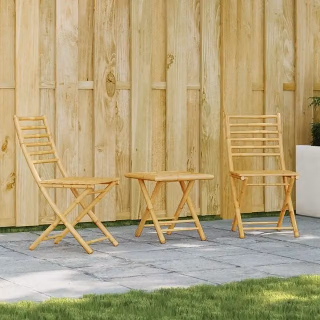 vidaXL Set da Bistrò 3 pz in Bambù Marrone e Beige per Giardino e Balcone – 1