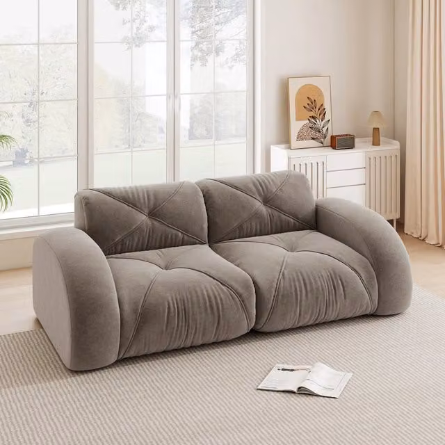 Divano 2 Posti Modulare ¨C MINIMAL ¨C Tessuto Chenille, Marrone, Senza Montaggio