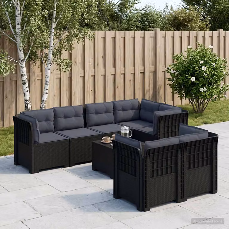 Divano da giardino vidaXL a 7 posti in polyrattan con cuscini grigi e antracite a forma di U