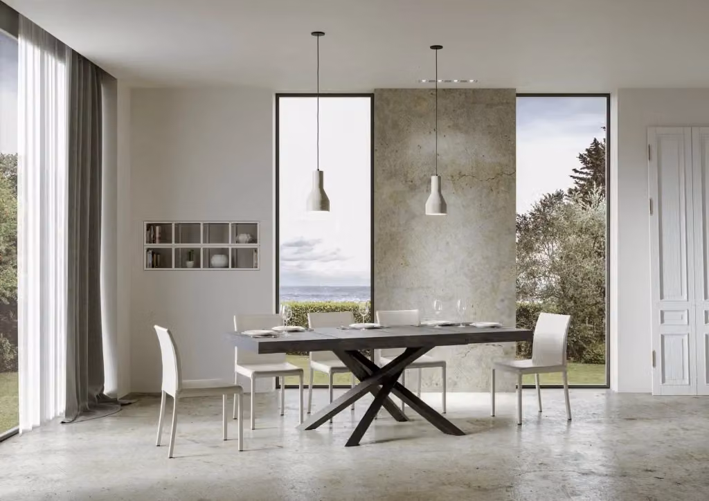 Tavolo allungabile Volta Premium Bs Com con piano effetto cemento e telaio antracite L/P: 130 x 90 cm, estensibile fino a 234 cm – 2