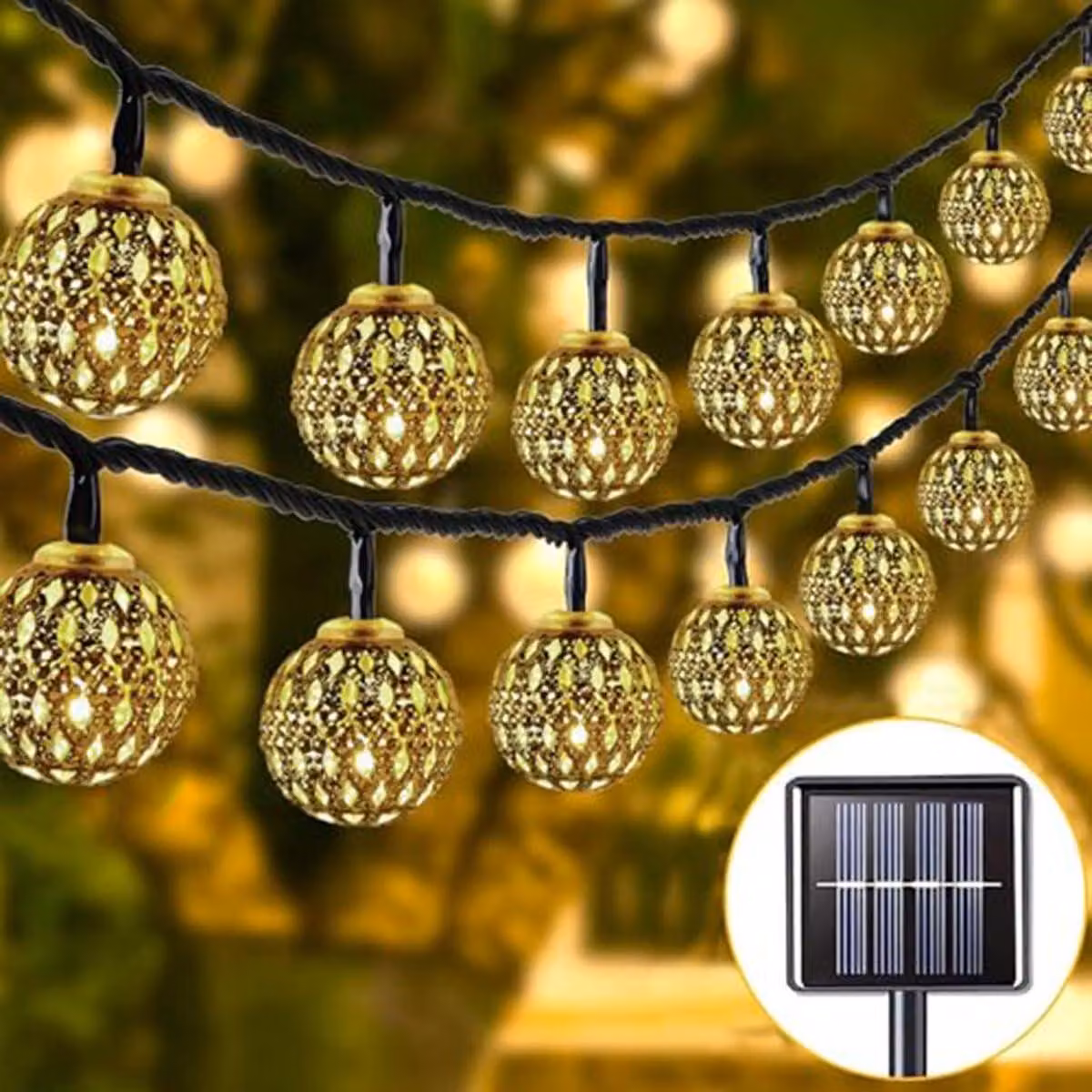 Catena luminosa solare, 7 metri, 50 LED, luce calda, stile marocchino, per uso esterno