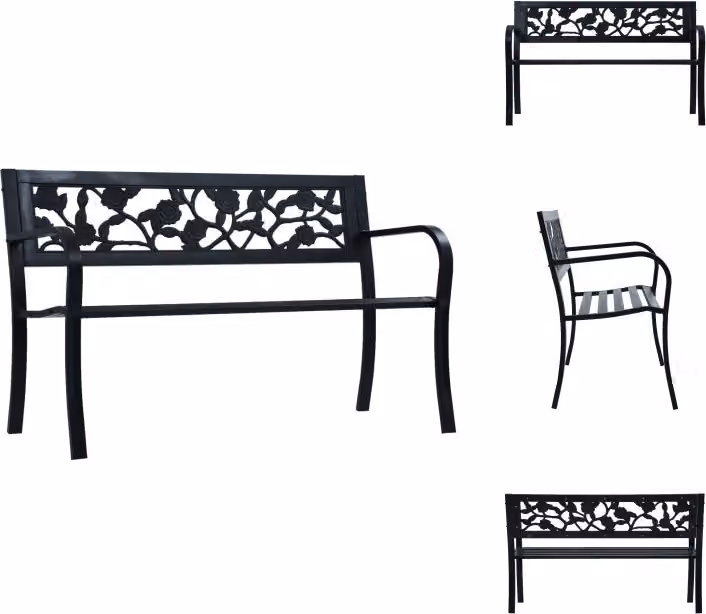 vidaXL Panchina da giardino 125 cm in acciaio nero - Panchine da giardino
