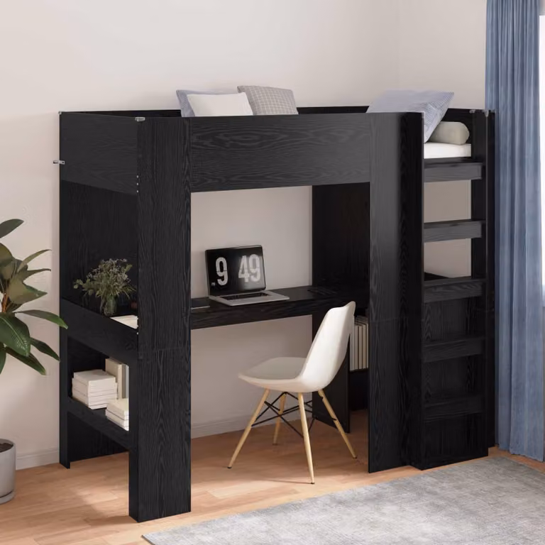 vidaXL Struttura letto a castello con scrivania in legno Rovere e Nero, L/P/H: 200 x 90 x 175 cm