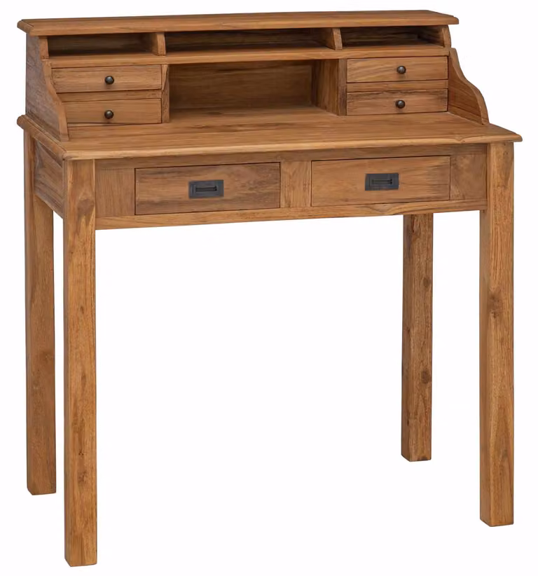Scrivania in legno di teak massello, naturale, dimensioni 89,5 x 49,5 x 100 cm