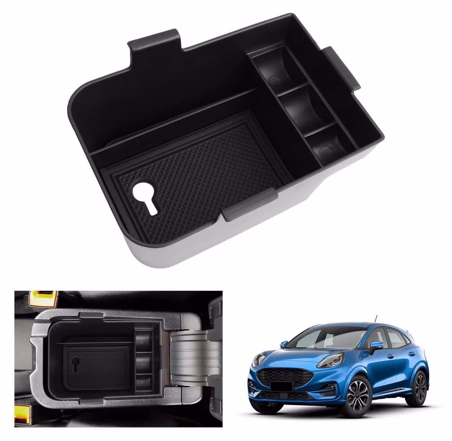 Contenitore portaoggetti per la console centrale, compatibile con Ford Puma/Fiesta MK8 dal 2017 al 2024, realizzato in plastica ABS