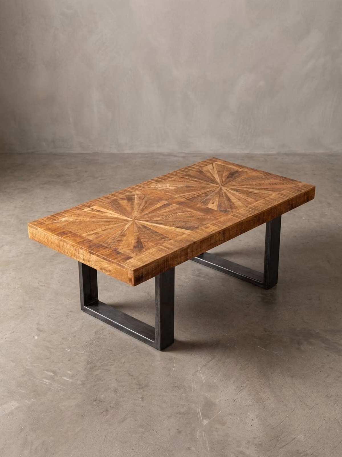 Tavolino moderno in legno massello di mango 105x40x55 cm Tavolo dal design industriale, tavolino da salotto in legno e metallo, tavolino da soggiorno rustico