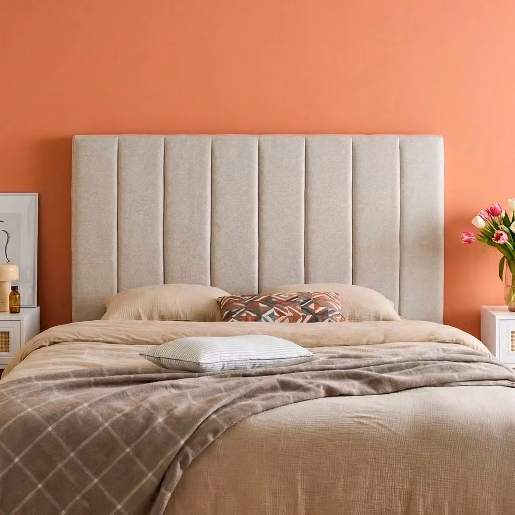 Testiera da letto Sweeek in tessuto imbottito, design minimalista, grigio e beige, L: 150 cm – 2