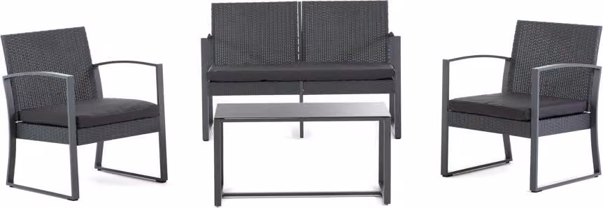 Set da giardino con divano a 2 posti, 2 poltrone e tavolo in acciaio e vimini - design moderno, robusto e confortevole con cuscini sfoderabili, ideale per giardino, terrazza e balcone - OLBIA