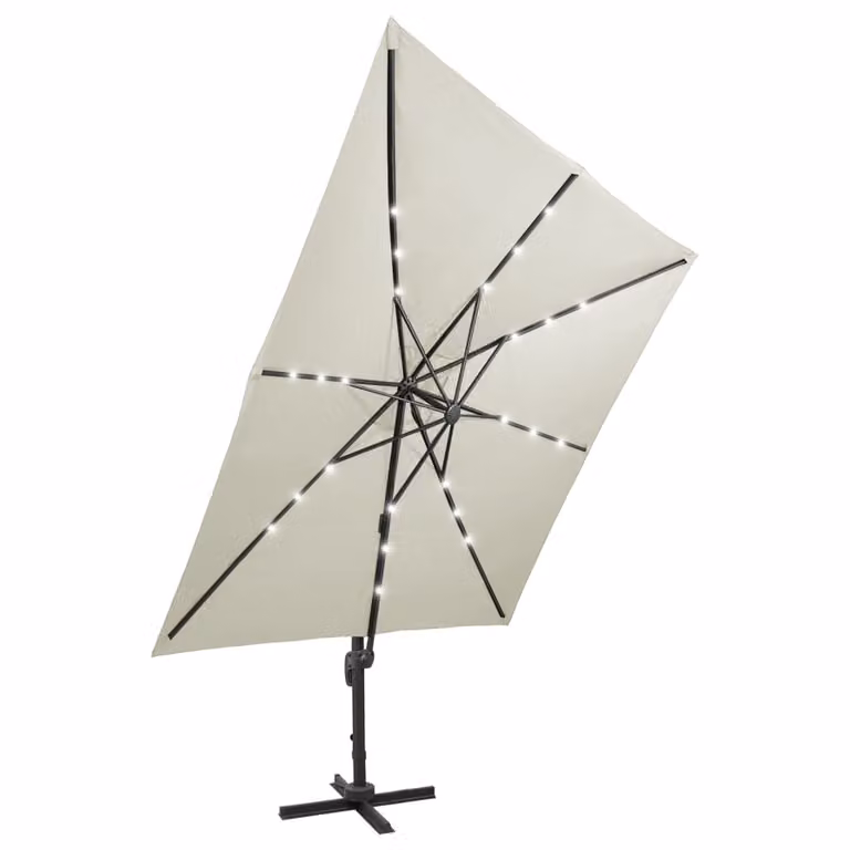 Ombrellone a Sbalzo con Palo e Luci a LED Sabbia 300 cm