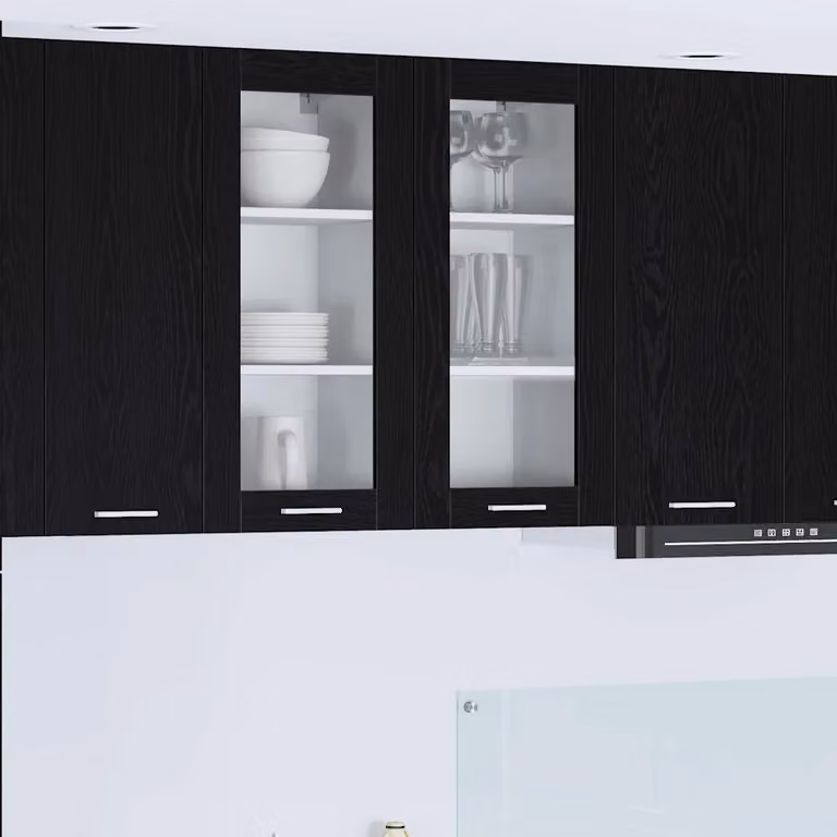 Set di 2 armadi pensili da cucina vidaXL in legno MDF nero con ante in vetro e ripiani interni L/P/H: 80 x 40 x 31 cm