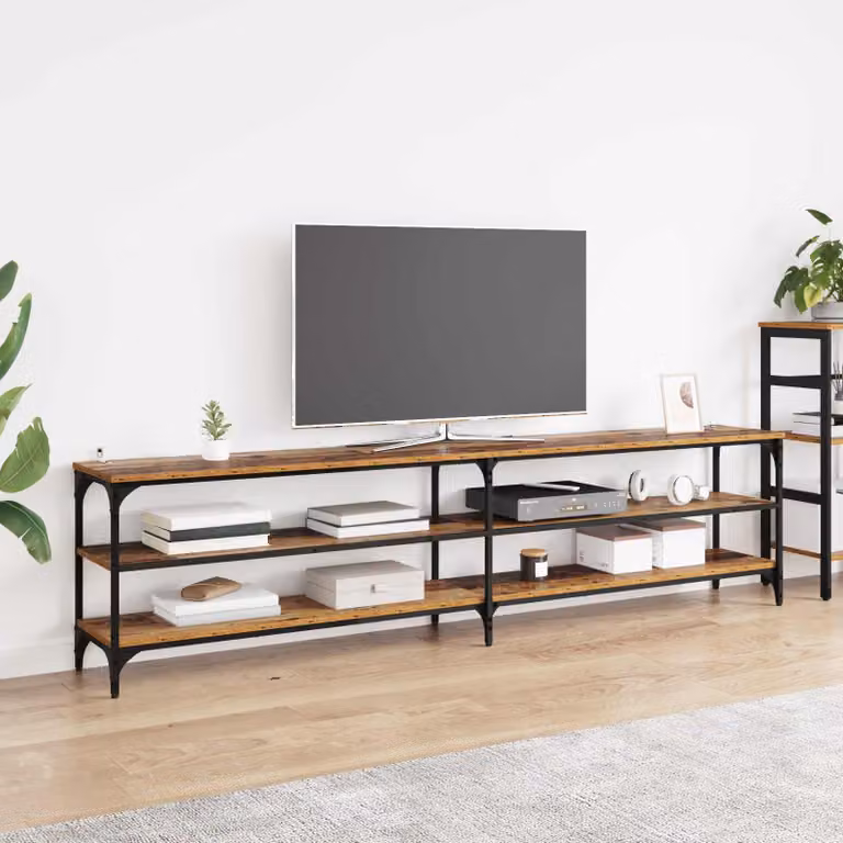 Mobile TV vidaXL in legno e metallo stile rustico, colore marrone, L: 200 cm, P: 30 cm, H: 50 cm