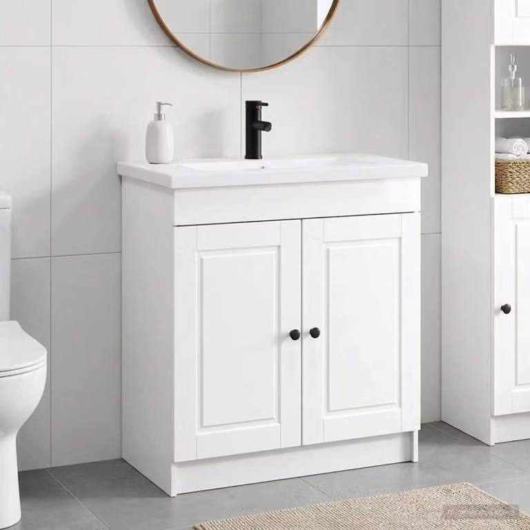 Set di mobili per il bagno moderno vidaXL Bianco Lucido L: 56 cm, P: 37,5 cm, H: 81 cm
