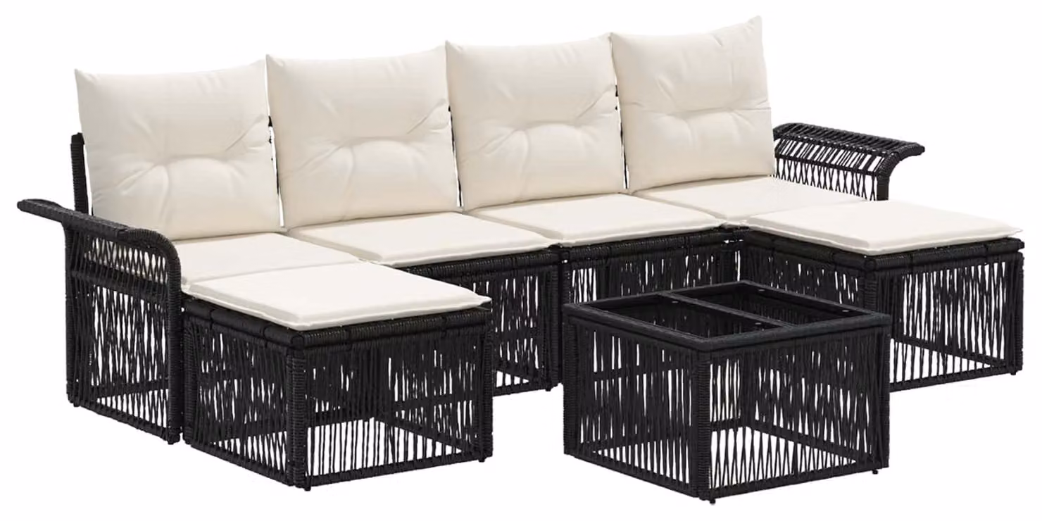 Set Divano da Giardino 7 pcs Nero polyrattan