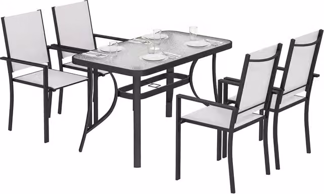 Set da Giardino 5 Pezzi con Sedie Impilabili e Tavolo in Vetro ¨C Minimal ¨C Grigio Chiaro