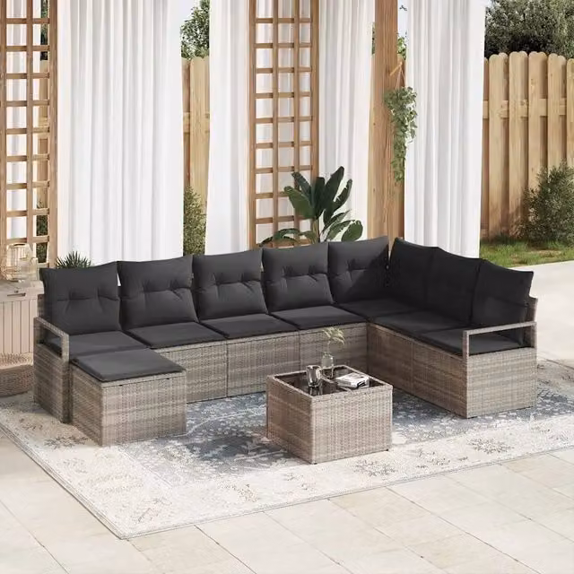 Set di divani 9 pz Grigio chiaro polyrattan 3346512