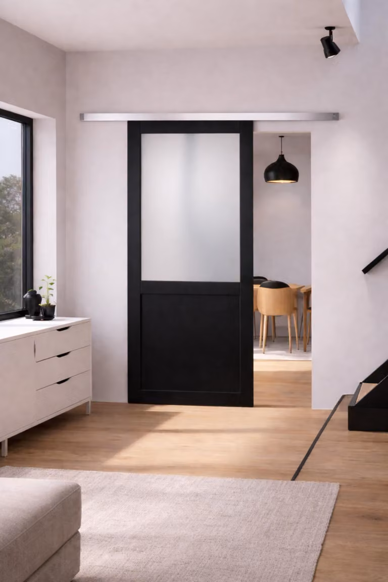 Porta scorrevole Athena nera con vetro H204 x L73 cm, binario in alluminio Gd Menuserie