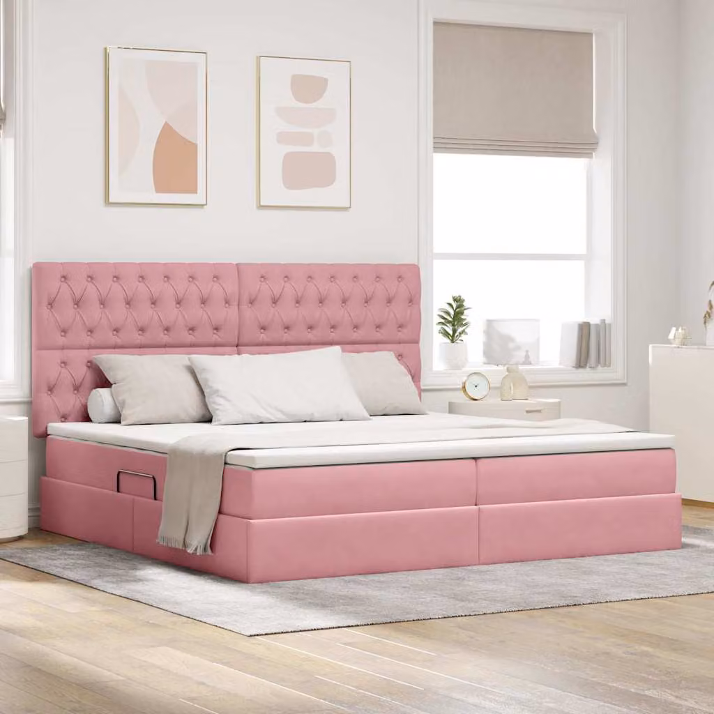 Letto con contenitore e illuminazione LED vidaXL in velluto rosa L 200 x P 200 cm – 1