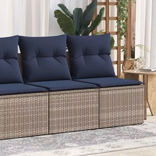 Set Divano da Giardino Design Mania in Polyrattan Acacia Grigio con Cuscini per Esterno