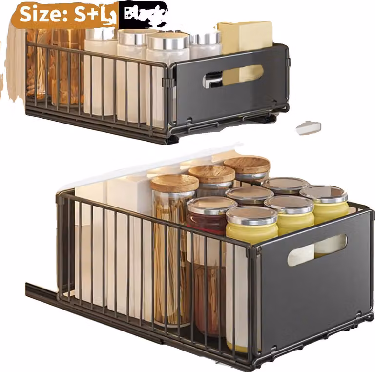 Scaffale per magazzino, design a 2 livelli, estraibile per maggiore comodità, confezione da 2 pezzi (taglie S e L)