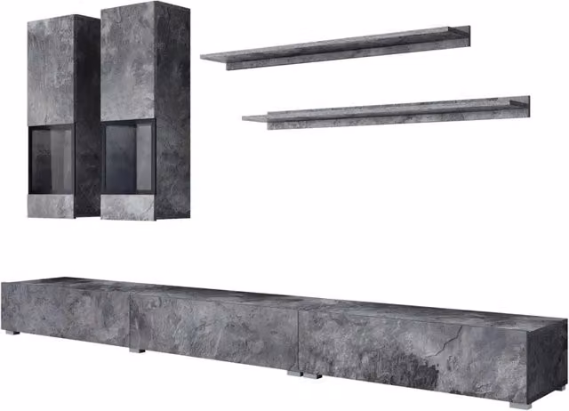 Set mobili da soggiorno RAMOS – Grigio effetto ardesia – Composizione murale design senza LED