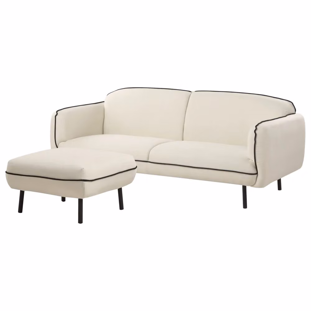 Divano a 3 posti con ottomana BELIANI in tessuto beige e nero con gambe in metallo in stile retro glam – 2