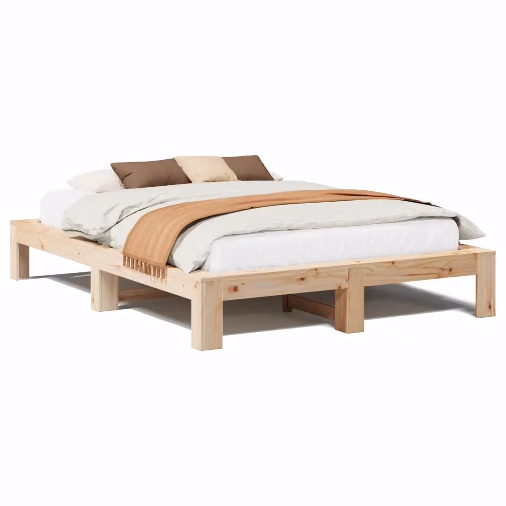 Letto senza materasso vidaXL in legno massello di pino color marrone L: 140 cm, P: 190 cm, H: 161,5 cm – 2
