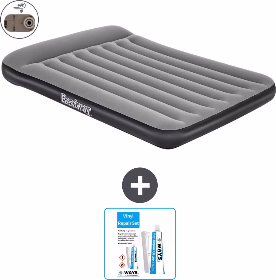 Materasso gonfiabile Bestway - Letto alla francese - 137 x 191 x 30 cm - Grigio - Accessori inclusi