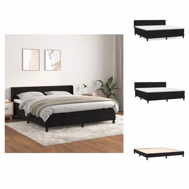 vidaXL Letto a molle con materasso nero 180x200 cm in velluto - Letti e strutture letto