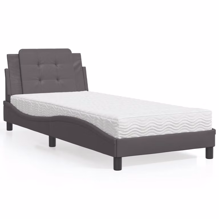 Letto con Materasso Zadar vidaXL in Similpelle Grigio e Bianco, Dimensioni: 90 x 200 cm
