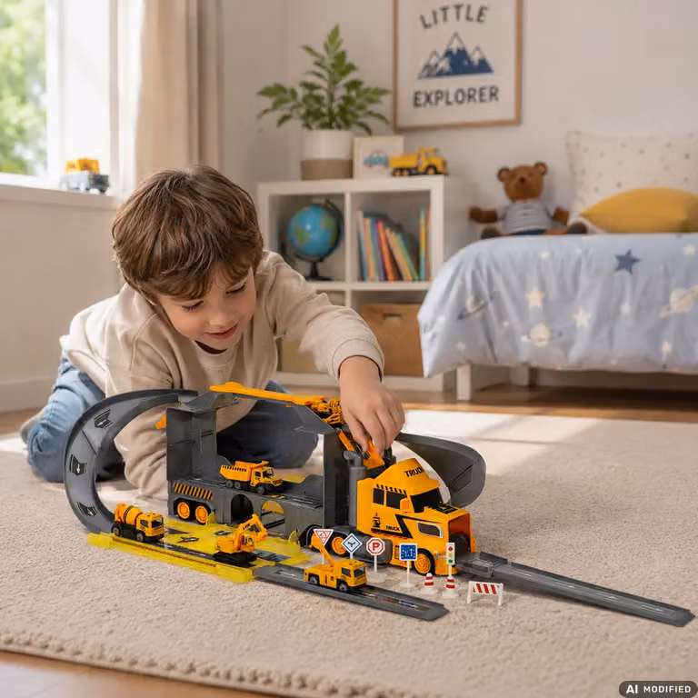 Tu Giochi Set Pista da Corsa con Garage e Veicoli in Metallo e Plastica L 46 x P 46 x H 36 cm