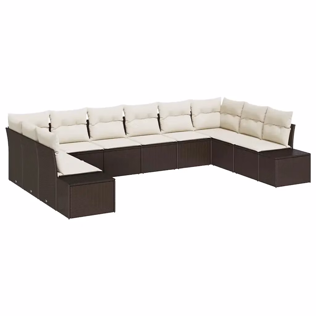 Set Divano da Giardino vidaXL 10 Pezzi in Polyrattan Marrone e Beige con Cuscini e Struttura in Acciaio – 2