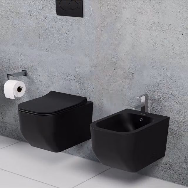 Coppia di sanitari wc e bidet sospesi ceramica nera SICENA SQUARED