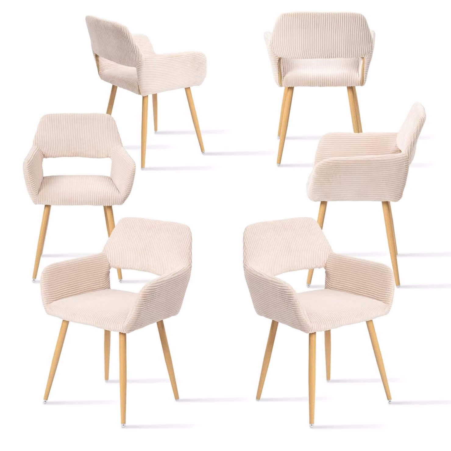 Meubles Cosy Set da 6 poltrone da sala da pranzo in stile scandinavo in velluto a coste beige – CROMWELL