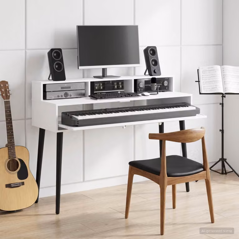 Scrivania da studio moderna vidaXL in legno MDF bianco L: 110 cm, P: 42,5 cm, H: 36 cm