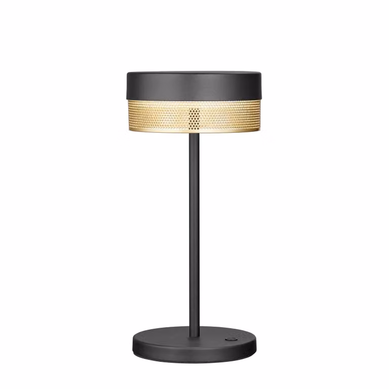 HELL Lampada da tavolo LED Batteria ricaricabile a rete, altezza 30 cm nero/oro Mesh, dimmerabile, Nero, Soggiorno / Sala da pranzo, Alluminio, Moderno