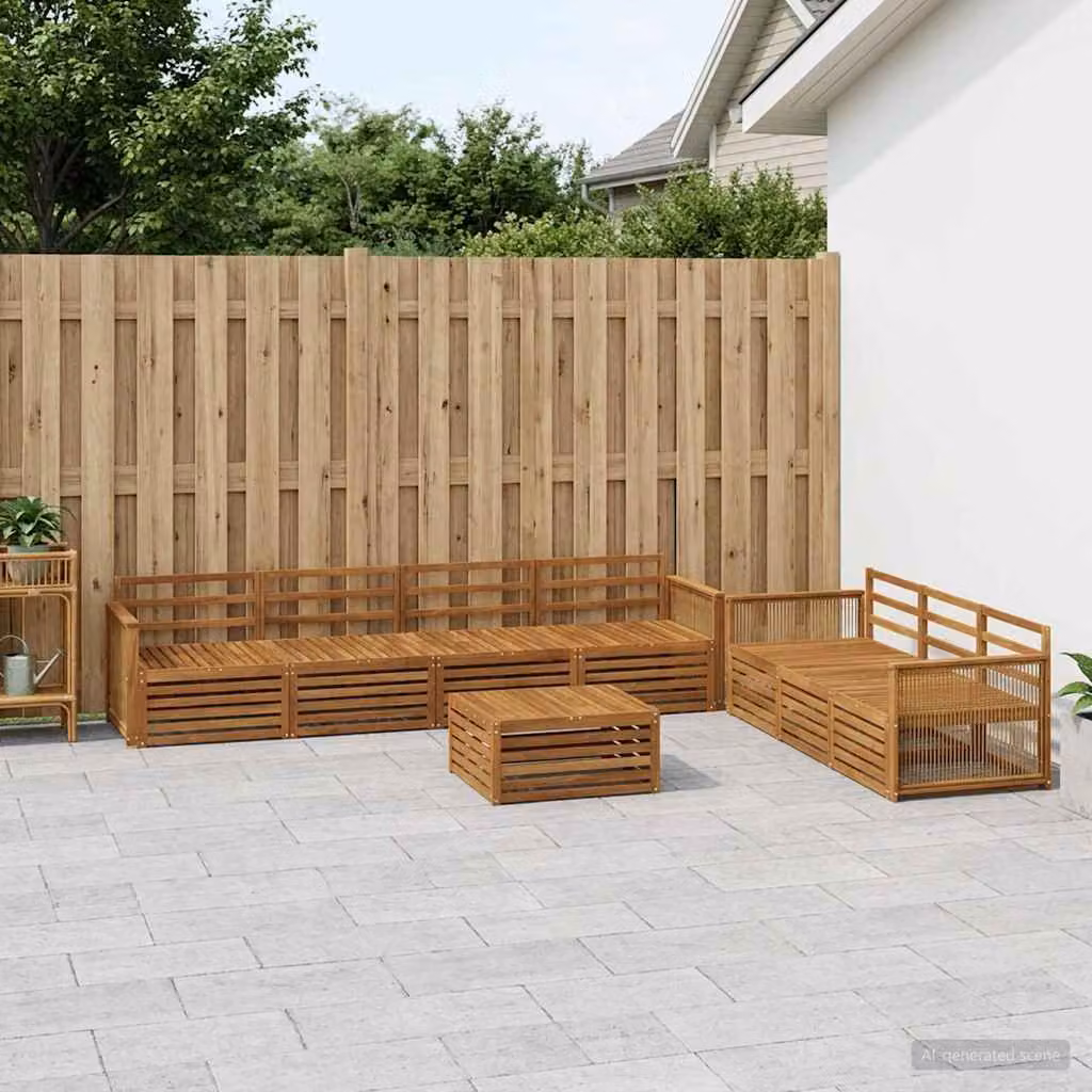vidaXL Set di divani da esterno a L composto da 8 pezzi in legno di acacia massello marrone con cuscini inclusi