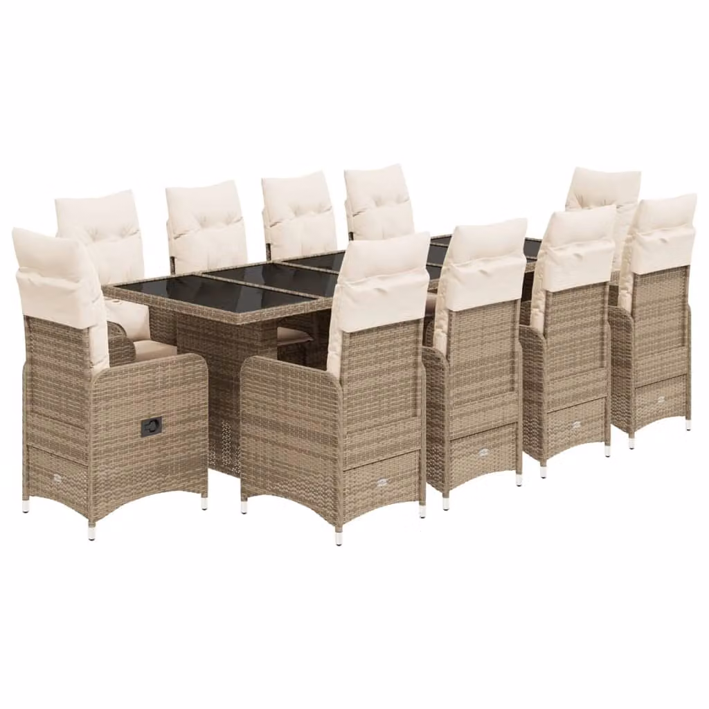 Set Bistrò da Giardino 11 pz con Cuscini in Polyrattan Beige