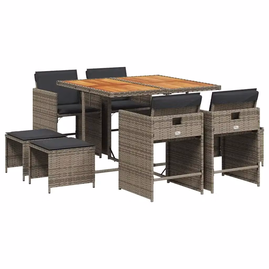 vidaXL Set da Pranzo da Giardino 9 pz in Polyrattan e Legno di Acacia Grigio e Marrone – 2
