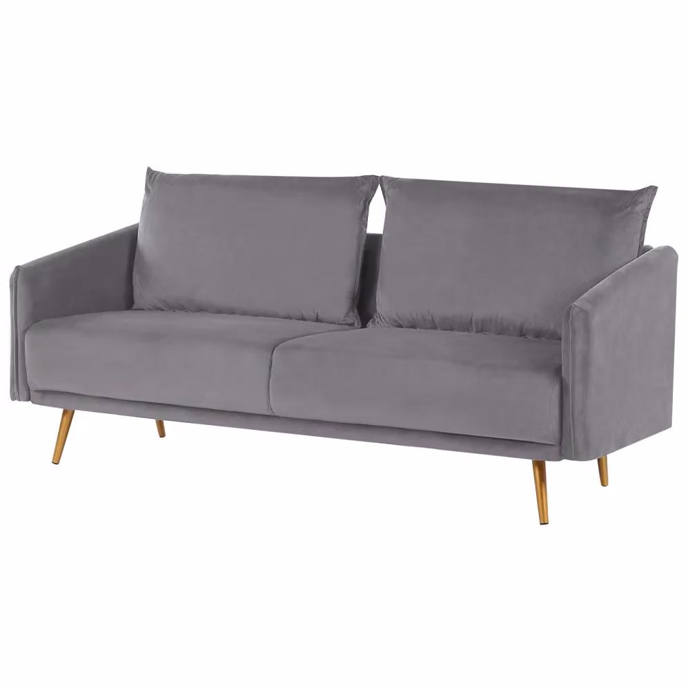 Divano 3 Posti Beliani in Velluto Grigio con Gambe in Metallo Dorato e Schienale Imbottito L: 185 cm, H: 83 cm, P: 78 cm – 2