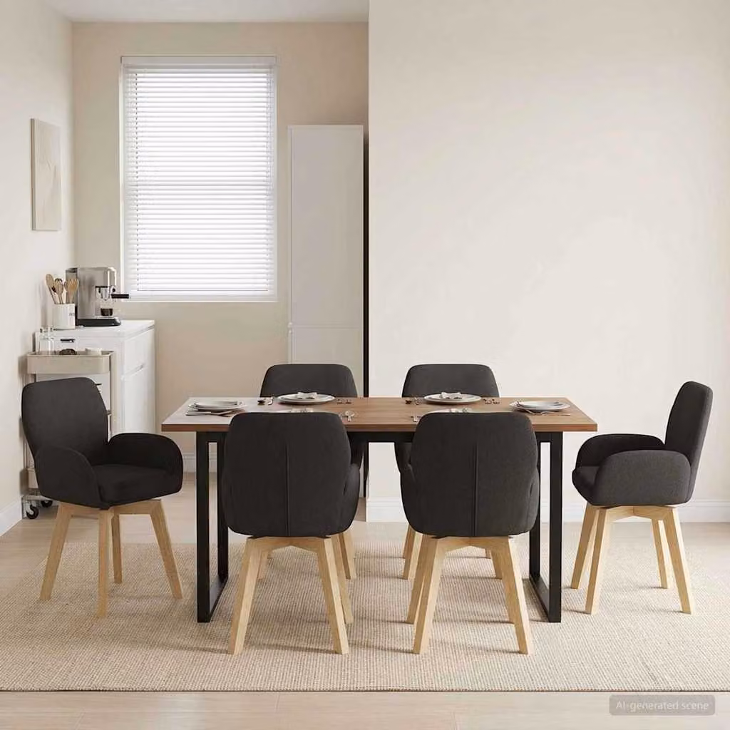 Set di 6 sedie da pranzo girevoli vidaXL in tessuto bouclé nero L: 54 cm, P: 58 cm, H: 87 cm