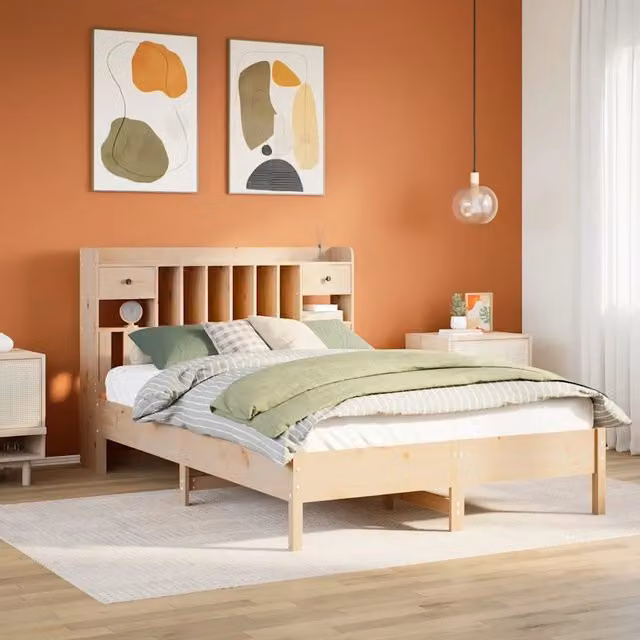 Letto Libreria senza Materasso-Struttura Letto con contenitore 135x190 cm in Legno di Pino 639638