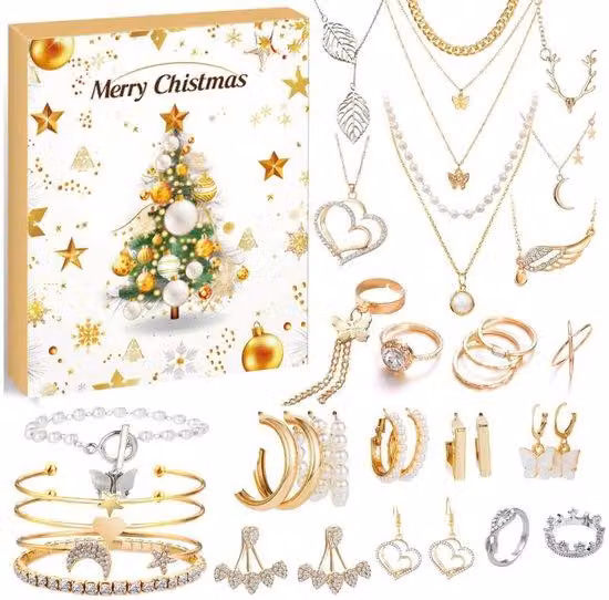 Calendario dell'Avvento 2025 - regalo di Natale - conto alla rovescia per il Natale - calendario dell'Avvento per bambine - gioielli per bambini - bracciale con ciondoli da donna - bracciali e ciondoli