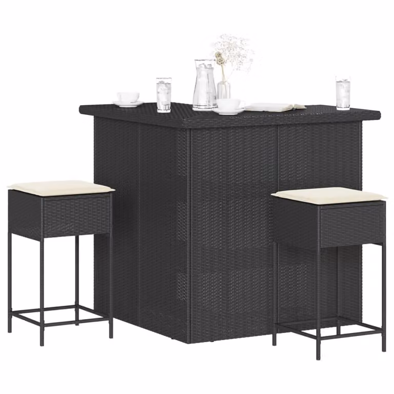 Set Bar da Giardino vidaXL in Polyrattan Nero con Cuscini, Design Moderno per Terrazza e Giardino