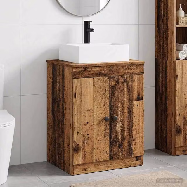 Set di mobili per il bagno moderno vidaXL in legno e MDF color marrone con ante a battente e ripiani interni